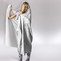 Polynesia Hammerhead Shark Hooded Blanket Tropical Flowers Tribal Pattern White