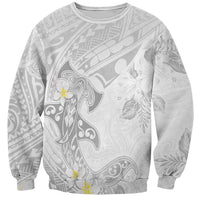 Polynesia Hammerhead Shark Sweatshirt Tropical Flowers Tribal Pattern White