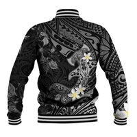 Polynesia Hammerhead Shark Baseball Jacket Tropical Flowers Tribal Pattern Black