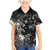 Polynesia Hammerhead Shark Family Matching Mermaid Dress and Hawaiian Shirt Tropical Flowers Tribal Pattern Black