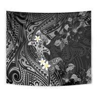Polynesia Hammerhead Shark Tapestry Tropical Flowers Tribal Pattern Black