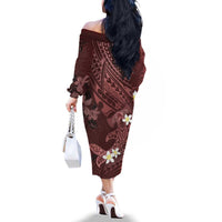 Polynesia Hammerhead Shark Family Matching Off The Shoulder Long Sleeve Dress and Hawaiian Shirt Tropical Flowers Tribal Pattern Oxblood LT05 - Polynesian Pride
