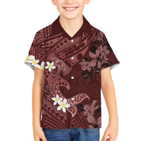 Polynesia Hammerhead Shark Family Matching Off The Shoulder Long Sleeve Dress and Hawaiian Shirt Tropical Flowers Tribal Pattern Oxblood LT05 Son's Shirt Oxblood - Polynesian Pride