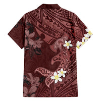Polynesia Hammerhead Shark Family Matching Summer Maxi Dress and Hawaiian Shirt Tropical Flowers Tribal Pattern Oxblood