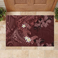 Polynesia Hammerhead Shark Rubber Doormat Tropical Flowers Tribal Pattern Oxblood