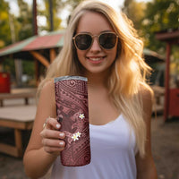 Polynesia Hammerhead Shark Skinny Tumbler Tropical Flowers Tribal Pattern Oxblood LT05 - Polynesian Pride
