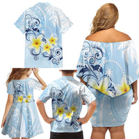 FSM Chuuk Constitution Day Family Matching Off Shoulder Short Dress and Hawaiian Shirt Polynesian Curves Plumeria LT05 - Polynesian Pride
