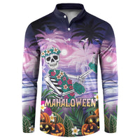 Happy Hulaween Button Sweatshirt Mahaloween Skeleton Dancing