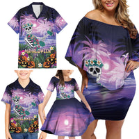 Happy Hulaween Family Matching Off Shoulder Short Dress and Hawaiian Shirt Mahaloween Skeleton Dancing LT05 - Polynesian Pride