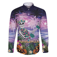 Happy Hulaween Family Matching Short Sleeve Bodycon Dress and Hawaiian Shirt Mahaloween Skeleton Dancing LT05 Dad's Shirt - Long Sleeve Purple - Polynesian Pride
