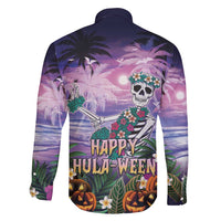 Happy Hulaween Family Matching Short Sleeve Bodycon Dress and Hawaiian Shirt Mahaloween Skeleton Dancing LT05 - Polynesian Pride