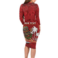 Personalised Aloha Halloween Family Matching Long Sleeve Bodycon Dress and Hawaiian Shirt Skeleton Surfing LT05 - Polynesian Pride