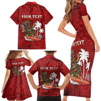 Personalised Aloha Halloween Family Matching Short Sleeve Bodycon Dress and Hawaiian Shirt Skeleton Surfing LT05 - Polynesian Pride