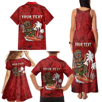 Personalised Aloha Halloween Family Matching Tank Maxi Dress and Hawaiian Shirt Skeleton Surfing