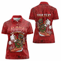 Personalised Aloha Halloween Women Polo Shirt Skeleton Surfing