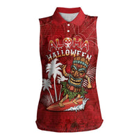 Personalised Aloha Halloween Women Sleeveless Polo Shirt Skeleton Surfing