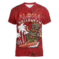 Personalised Aloha Halloween Women V-Neck T-Shirt Skeleton Surfing