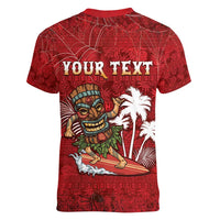 Personalised Aloha Halloween Women V-Neck T-Shirt Skeleton Surfing