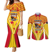 Custom Papua New Guinea Rugby Couples Matching Mermaid Dress and Long Sleeve Button Shirt 2023 Pacific Championships The Kumuls LT05 Yellow - Polynesian Pride