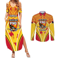 Custom Papua New Guinea Rugby Couples Matching Summer Maxi Dress and Long Sleeve Button Shirt 2023 Pacific Championships The Kumuls LT05 Yellow - Polynesian Pride