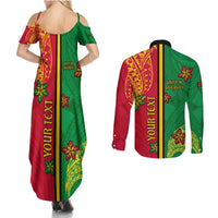 Personalised Vanuatu Happy Unity Day Couples Matching Summer Maxi Dress and Long Sleeve Button Shirt Polynesian Plumeria LT05 - Polynesian Pride