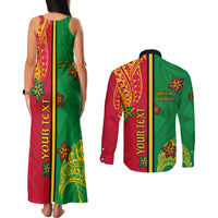 Personalised Vanuatu Happy Unity Day Couples Matching Tank Maxi Dress and Long Sleeve Button Shirt Polynesian Plumeria LT05 - Polynesian Pride