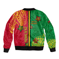 Personalised Vanuatu Happy Unity Day Sleeve Zip Bomber Jacket Polynesian Plumeria LT05 - Polynesian Pride