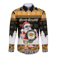 Custom Hawaii James Campbell High School Christmas Long Sleeve Button Shirt Tropical Santa Claus LT05 Unisex Black - Polynesian Pride
