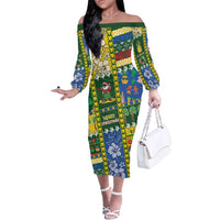 Solomon Islands Christmas Family Matching Off The Shoulder Long Sleeve Dress and Hawaiian Shirt Festive Beach Vibes LT05 Mom's Dress Green - Polynesian Pride