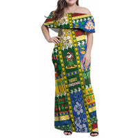 Solomon Islands Christmas Family Matching Off Shoulder Maxi Dress and Hawaiian Shirt Festive Beach Vibes LT05 Mom's Dress Green - Polynesian Pride