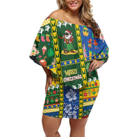 Solomon Islands Christmas Family Matching Off Shoulder Short Dress and Hawaiian Shirt Festive Beach Vibes LT05 Mom's Dress Green - Polynesian Pride