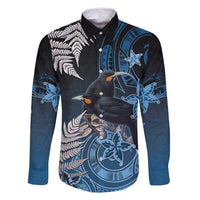 New Zealand Huia Bird Family Matching Summer Maxi Dress and Hawaiian Shirt Aotearoa Maori Pattern LT05 Dad's Shirt - Long Sleeve Navy - Polynesian Pride