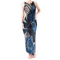 New Zealand Huia Bird Tank Maxi Dress Aotearoa Maori Pattern LT05 Women Navy - Polynesian Pride