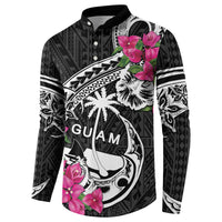 Guam Chamorro Button Sweatshirt Bougainvillea Black Polynesian Tribal Pattern