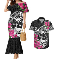 Guam Chamorro Couples Matching Mermaid Dress and Hawaiian Shirt Bougainvillea Black Polynesian Tribal Pattern