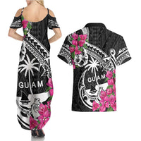 Guam Chamorro Couples Matching Summer Maxi Dress and Hawaiian Shirt Bougainvillea Black Polynesian Tribal Pattern