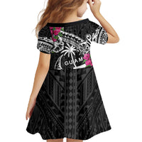 Guam Chamorro Family Matching Off The Shoulder Long Sleeve Dress and Hawaiian Shirt Bougainvillea Black Polynesian Tribal Pattern
