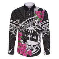 Guam Chamorro Family Matching Short Sleeve Bodycon Dress and Hawaiian Shirt Bougainvillea Black Polynesian Tribal Pattern