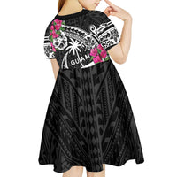 Guam Chamorro Kid Short Sleeve Dress Bougainvillea Black Polynesian Tribal Pattern