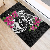 Guam Chamorro Rubber Doormat Bougainvillea Black Polynesian Tribal Pattern