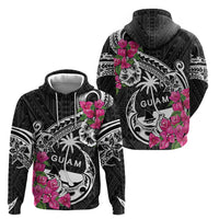 Guam Chamorro Zip Hoodie Bougainvillea Black Polynesian Tribal Pattern