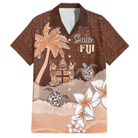 Personalised Bula Fiji Family Matching Off Shoulder Maxi Dress and Hawaiian Shirt Fijian Masi Pattern With Brown Coat Of Arms LT05 Dad's Shirt - Short Sleeve Brown - Polynesian Pride