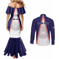 Personalised American Samoa Flag Day Couples Matching Mermaid Dress and Long Sleeve Button Shirt Flag Style