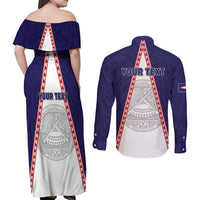 Personalised American Samoa Flag Day Couples Matching Off Shoulder Maxi Dress and Long Sleeve Button Shirt Flag Style