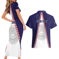 Personalised American Samoa Flag Day Couples Matching Short Sleeve Bodycon Dress and Hawaiian Shirt Flag Style