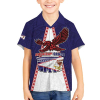 Personalised American Samoa Flag Day Family Matching Off The Shoulder Long Sleeve Dress and Hawaiian Shirt Flag Style LT05 Son's Shirt Blue - Polynesian Pride
