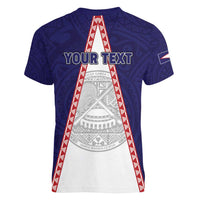 Personalised American Samoa Flag Day Women V-Neck T-Shirt Flag Style LT05 - Polynesian Pride