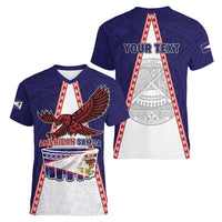 Personalised American Samoa Flag Day Women V-Neck T-Shirt Flag Style LT05 - Polynesian Pride