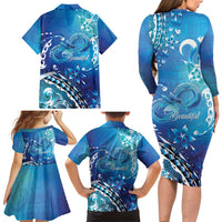 Polynesia Autism Awareness Family Matching Long Sleeve Bodycon Dress and Hawaiian Shirt Be In Awe Of My 'Tism LT05 - Polynesian Pride