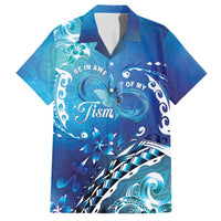 Polynesia Autism Awareness Family Matching Off Shoulder Short Dress and Hawaiian Shirt Be In Awe Of My 'Tism LT05 Dad's Shirt - Short Sleeve Blue - Polynesian Pride
